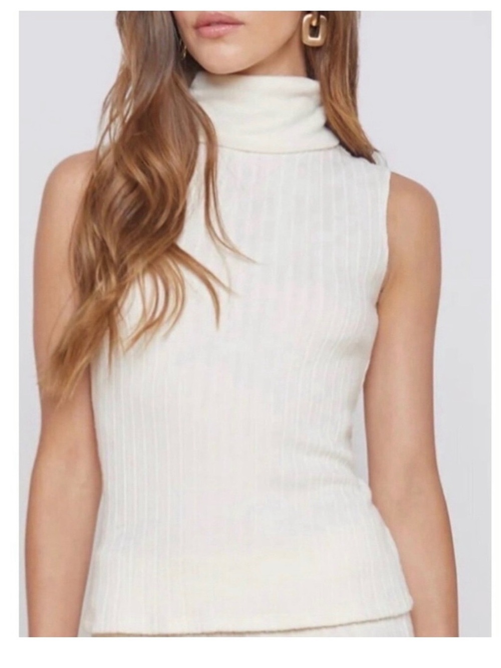 L'AGENCE Sleeveless Ribbed Turtleneck - Cream